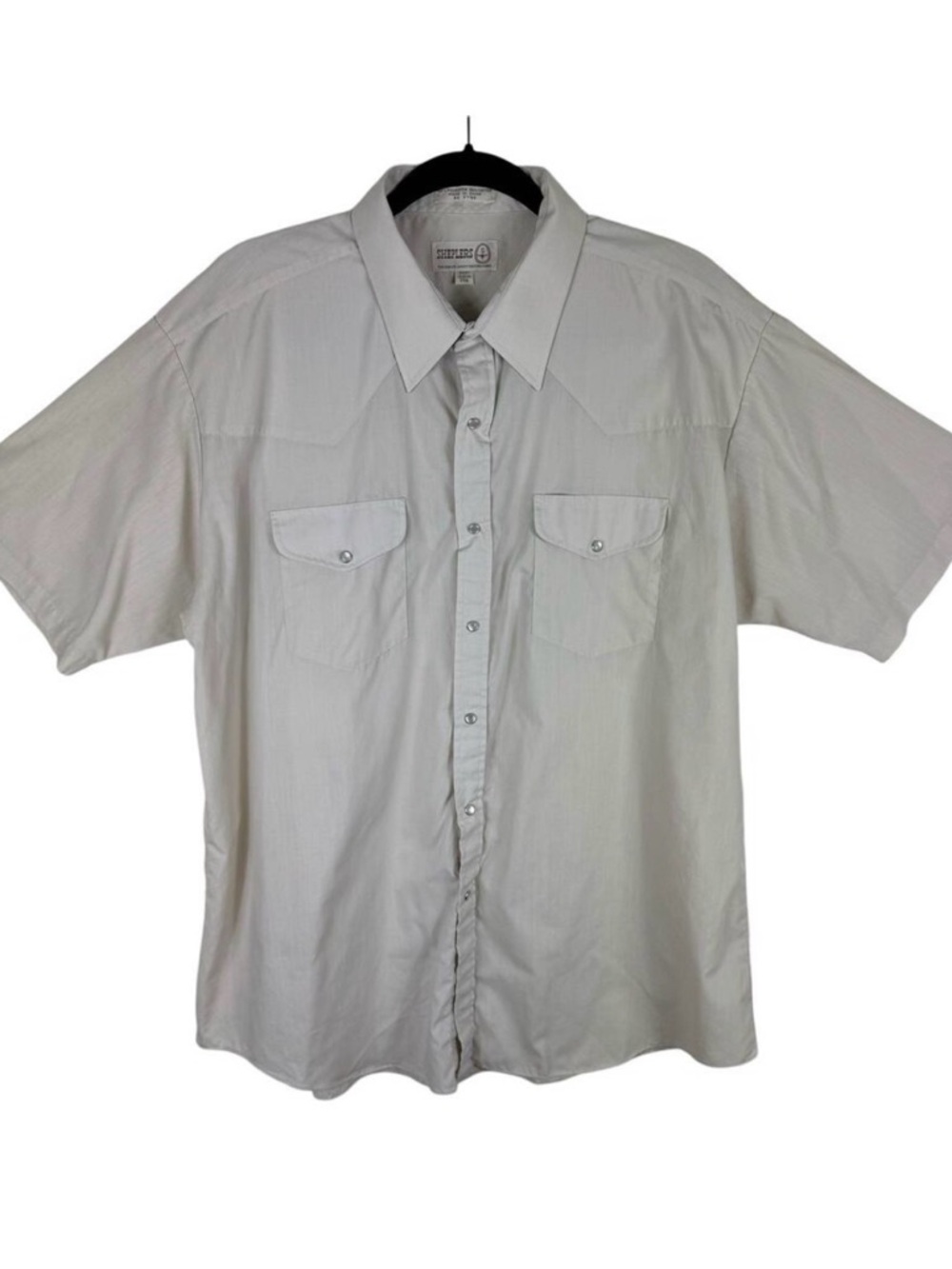 Sheplers Vintage‎ Cream Short Sleeve Collared Pearl Snap Up Shirt Mens 17.5 Neck